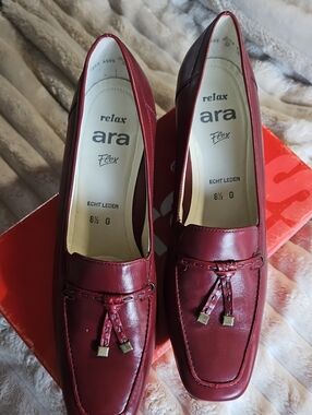 Ara Burgundy Leather Tassel Loafers